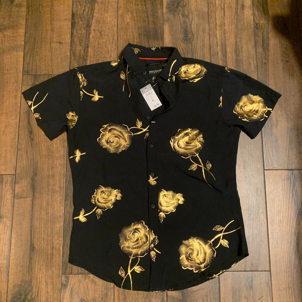 Rue21 Men's gold and black floral shirt short sleeve M